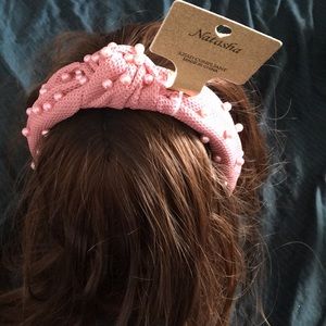 New Natasha Pink Blush Twist Headband w Pearls